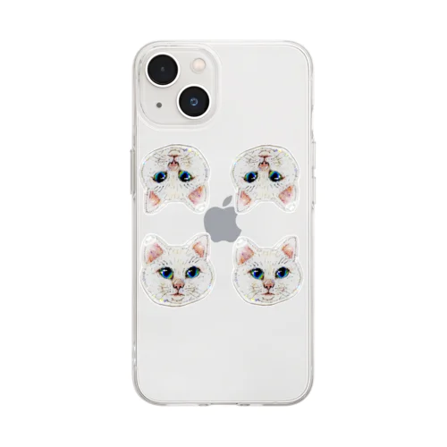 しろねこちゃんまみれ Soft Clear Smartphone Case