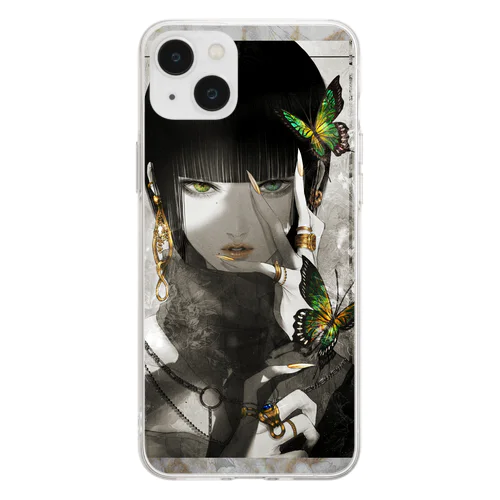 swallowtail butterfly 白黒ver. Soft Clear Smartphone Case