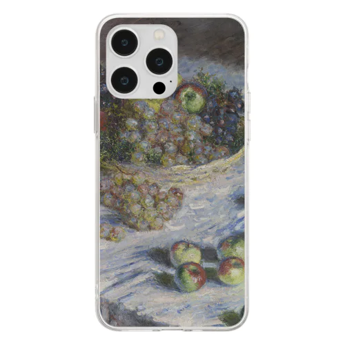 004-034　クロード・モネ　『リンゴと葡萄』　クリア　スマホケース　iPhone 14ProMax/14Plus/13ProMax/12ProMax/11ProMax専用デザイン　CC5-2 Soft Clear Smartphone Case
