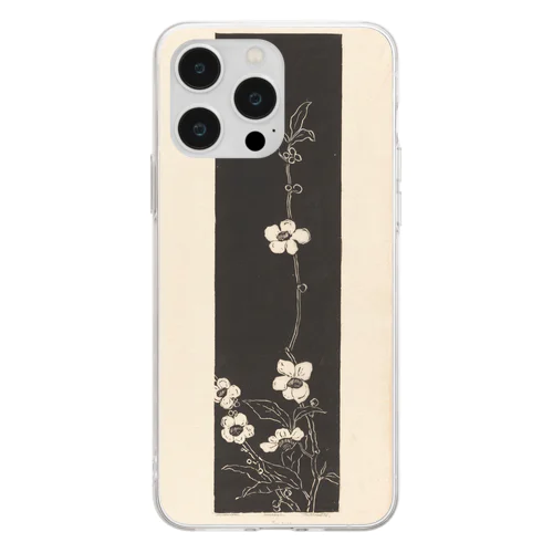 白と黒　花模様　B002 Soft Clear Smartphone Case