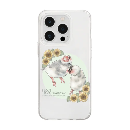 【No.1】I LOVE JAVA SPARROW（ごま塩柄） Soft Clear Smartphone Case