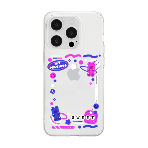 【サイズ確認必須】はさむグミベアスマホケース/ピンク Soft Clear Smartphone Case