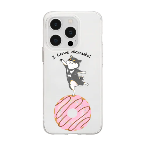 I love donuts!（黒柴） Soft Clear Smartphone Case