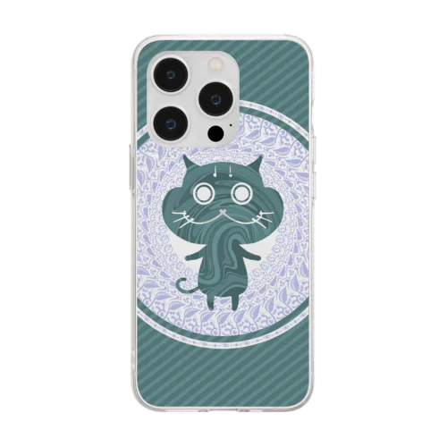 ブルーの猫マーブル Soft Clear Smartphone Case