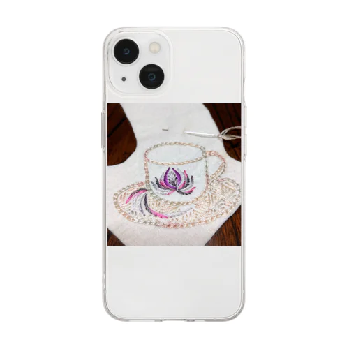 刺しゅうティーカップ Soft Clear Smartphone Case