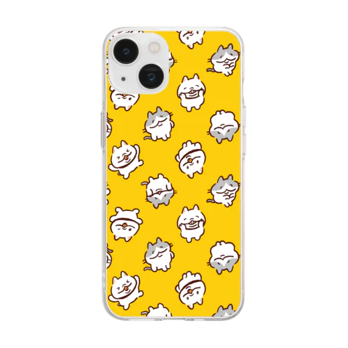 ねこいぬ総柄黄色 Soft Clear Smartphone Case