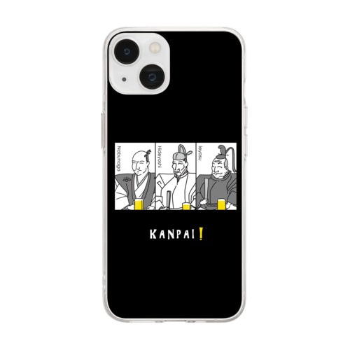 偉人 × BEER（三英傑）枠付黒背景 Soft Clear Smartphone Case
