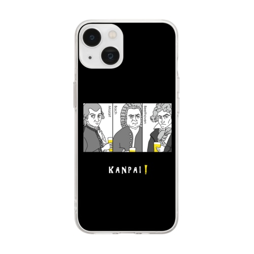 偉人 × BEER（三人の音楽家）枠付黒背景 Soft Clear Smartphone Case