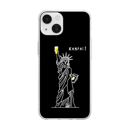 彫刻 × BEER（自由の女神）黒背景 Soft Clear Smartphone Case