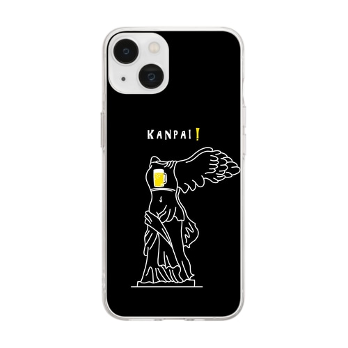彫刻 × BEER（サモトラケのニケ）黒背景 Soft Clear Smartphone Case