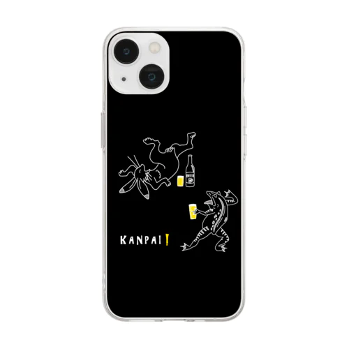 名画 × BEER（鳥獣戯画02）黒背景 Soft Clear Smartphone Case