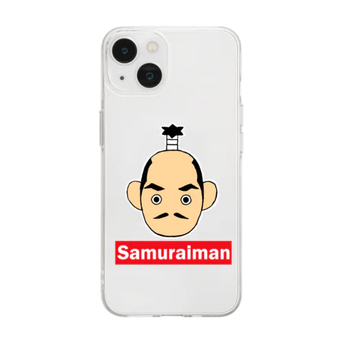 さむらいマンの顔面でござる Soft Clear Smartphone Case