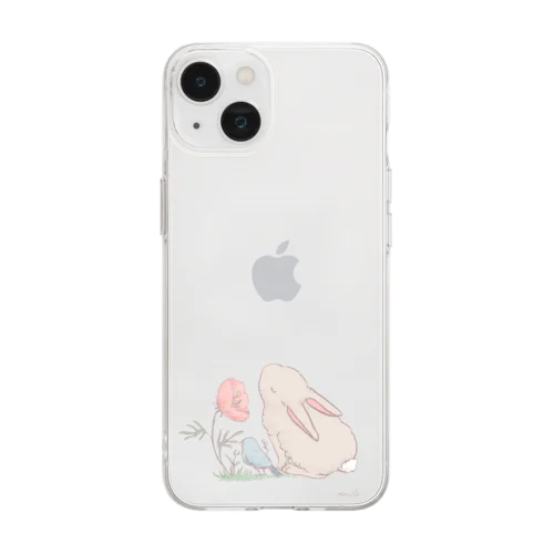 うさぎとお花と青い鳥 Soft Clear Smartphone Case