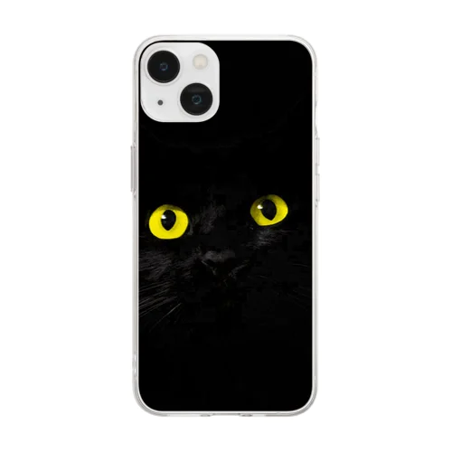 黒猫　黄色 Soft Clear Smartphone Case