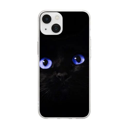 黒猫　青 Soft Clear Smartphone Case