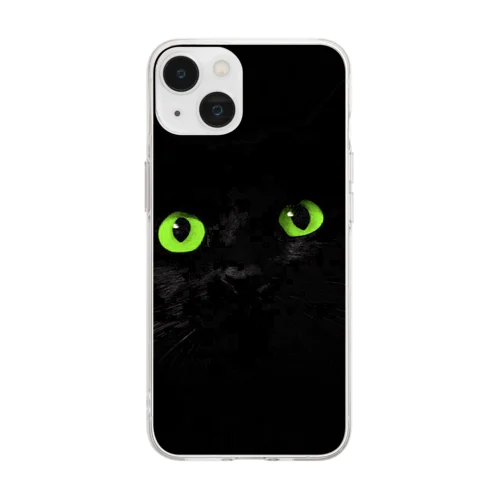 黒猫　緑 Soft Clear Smartphone Case