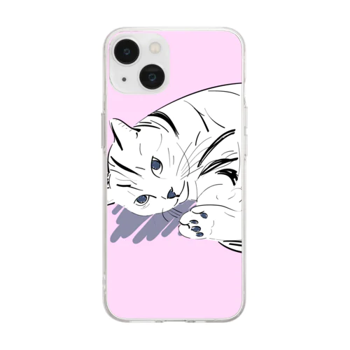 アートねこ ピンク Soft Clear Smartphone Case