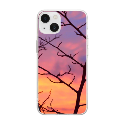 夕焼けシルエット Soft Clear Smartphone Case