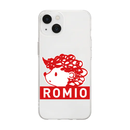 赤ロゴのROMIO ソフトクリアスマホケース