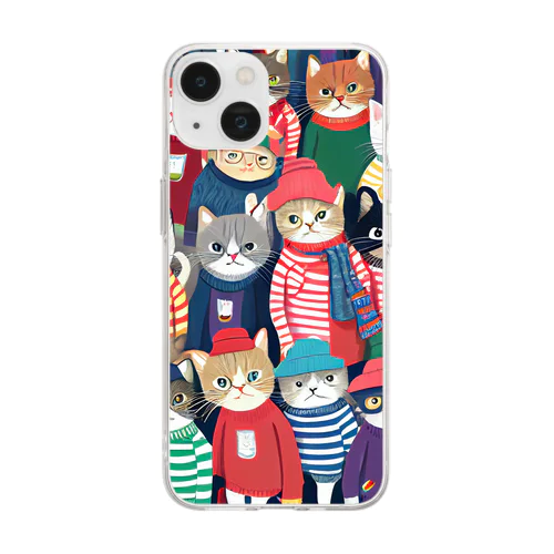 猫の大群 Soft Clear Smartphone Case