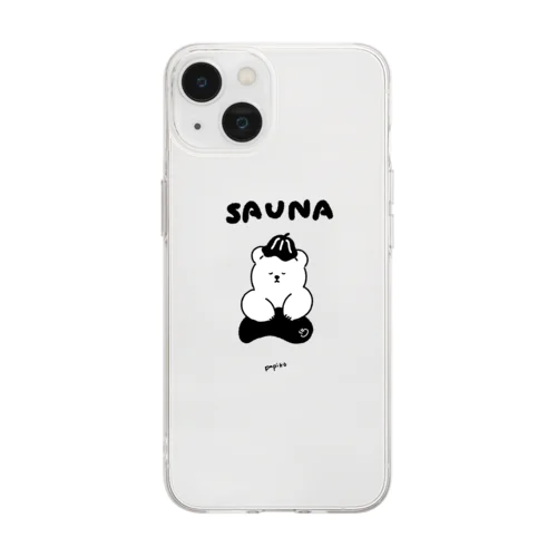 サウナとしろくまさん　白黒 Soft Clear Smartphone Case