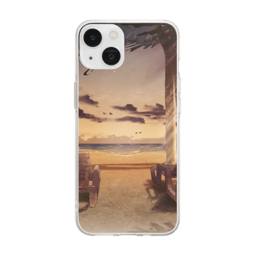 夕焼けビーチ Soft Clear Smartphone Case