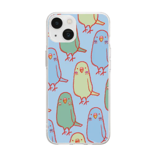 インコさん＊ブルー Soft Clear Smartphone Case