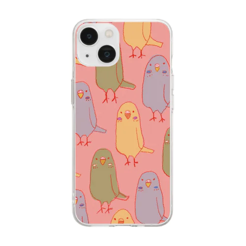 インコさん＊細コーラルレッド Soft Clear Smartphone Case