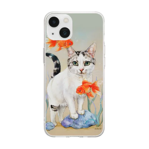 オランダ獅子頭と猫 Soft Clear Smartphone Case