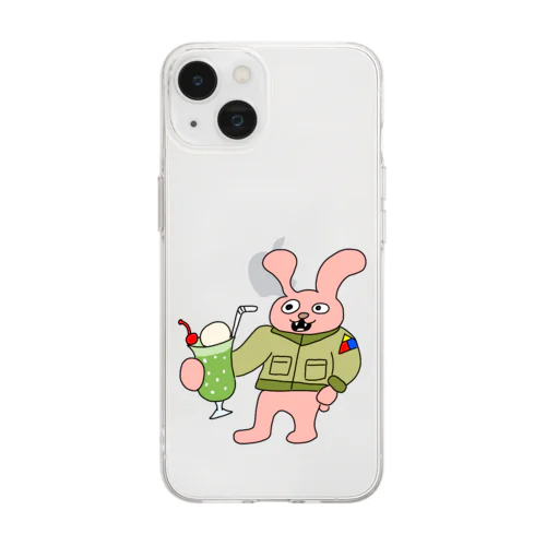 レトロ感溢れるジャケットうさぎとクリームソーダ「ジャケうさ」 Soft Clear Smartphone Case