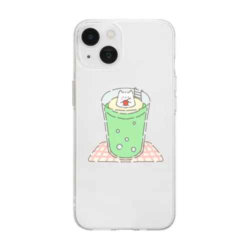 ふわふわねこ クリームソーダ Soft Clear Smartphone Case