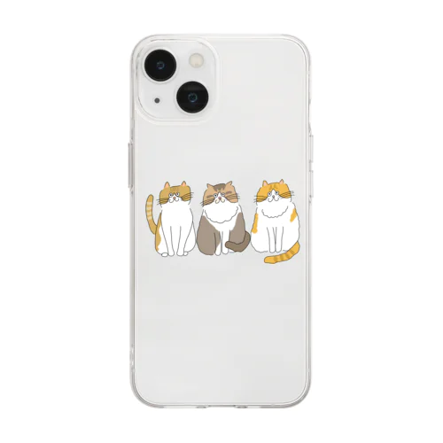 ふわふわ３にゃんず Soft Clear Smartphone Case