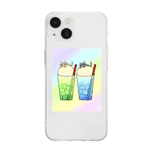 クリームソーダとニャンコ Soft Clear Smartphone Case