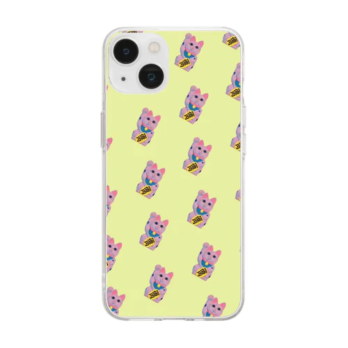 招き猫pop yellow Soft Clear Smartphone Case