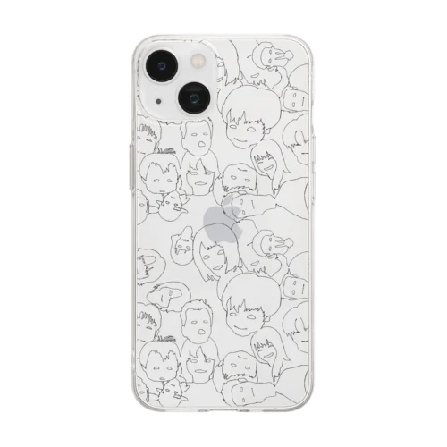 家族写真・黒（iPhone14推奨） Soft Clear Smartphone Case