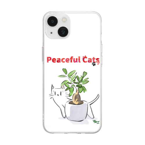 Peaceful Cats ガジュマル Soft Clear Smartphone Case