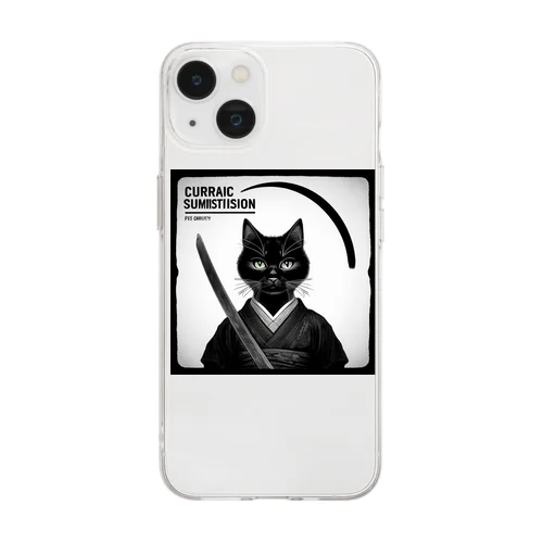 アルバムジャケット風イラスト ～猫サムライ～ Soft Clear Smartphone Case