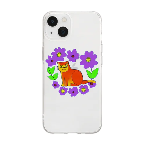 花と猫 Soft Clear Smartphone Case