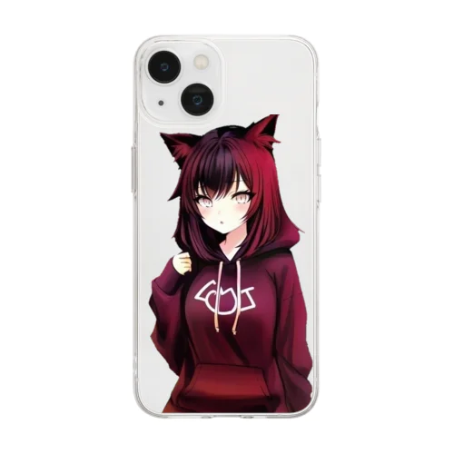 猫耳パーカー Soft Clear Smartphone Case