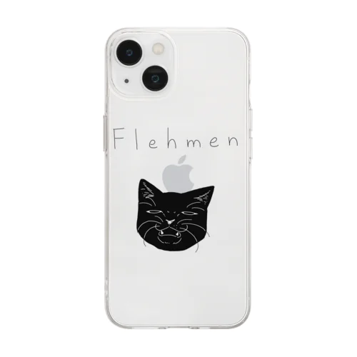 フレーメン反応黒猫 Soft Clear Smartphone Case