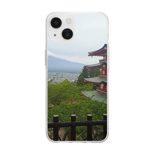 富士山と五重塔 Soft Clear Smartphone Case