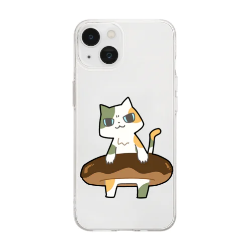 ドーナツをゲットしてご満悦の猫 Soft Clear Smartphone Case