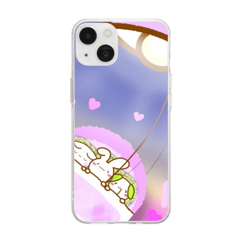 3匹おやすみけあうさ Soft Clear Smartphone Case