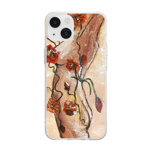 女性のラインと花 Soft Clear Smartphone Case