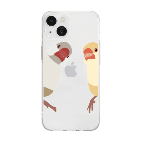 クリーム文鳥×クリームイノ文鳥 Soft Clear Smartphone Case