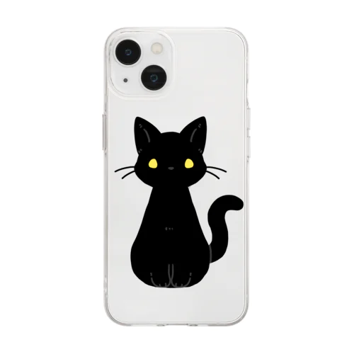 シンプルな金眼の黒猫さん Soft Clear Smartphone Case