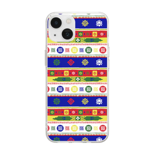 チベットのお寺（タルチョー5色） Soft Clear Smartphone Case