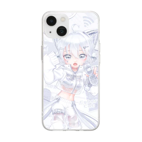 さいばーにゃんこ ♡ ブルーグレー - iPhoneCase Soft Clear Smartphone Case