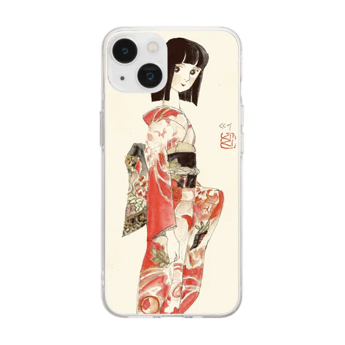 草子さん・朱の着物 Soft Clear Smartphone Case