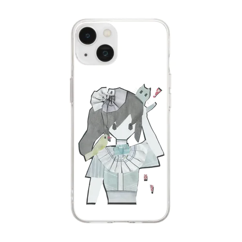 切り貼り絵 女の子 Soft Clear Smartphone Case